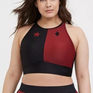 Torrid DC Comics Harley Quinn High Neck Bikini Top Sz 1 Black & Red